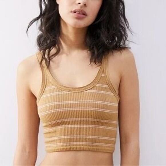 NWT Urban Outfitters Out From Under Gold Striped Cropped Tank Top Size Medium - Picture 1 of 6